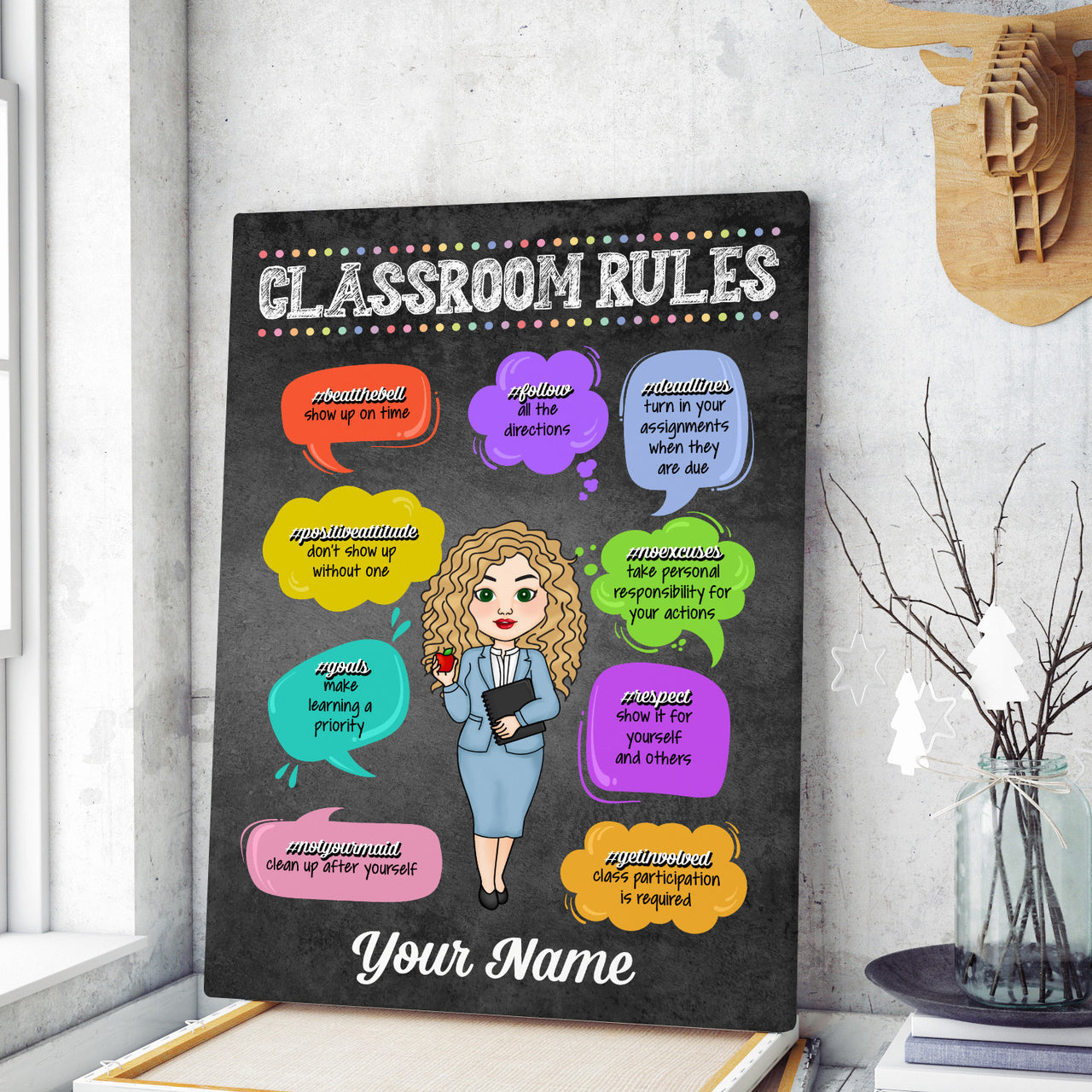 Personalised Teacher Gifts In This Classroom Rules Canvas Wall Art Custom Canvas Print - Best Teacher Appreciation Gifts