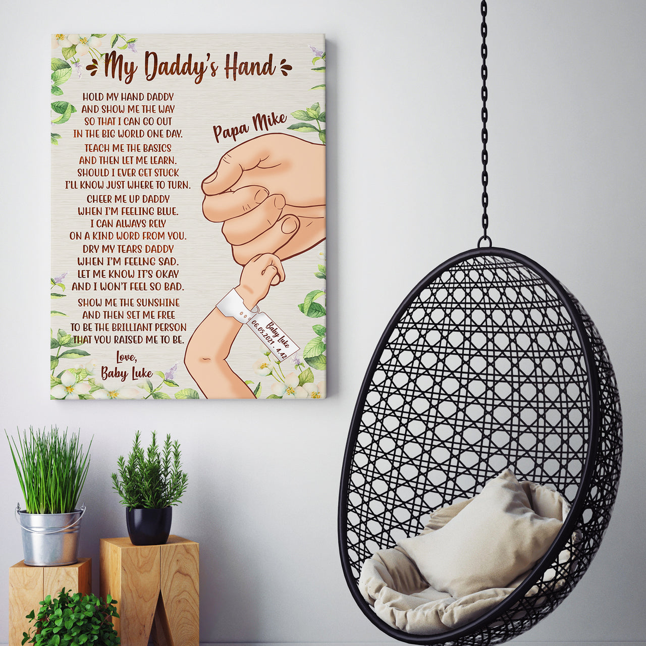 Personalized Custom Name Dad And Baby My Daddy's Hand Canvas Print Wal –  FAMILY GIFTS