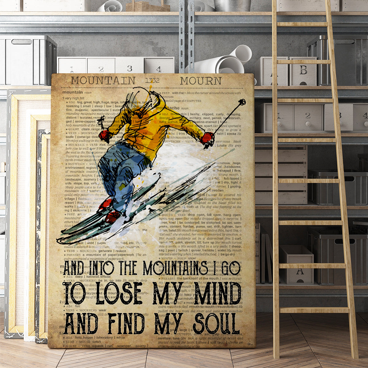 Skiing Ski Custom Canvas Print Wall Art Into The Mountains To Lose My Mind Canvas Art for Men Women Boy Girl