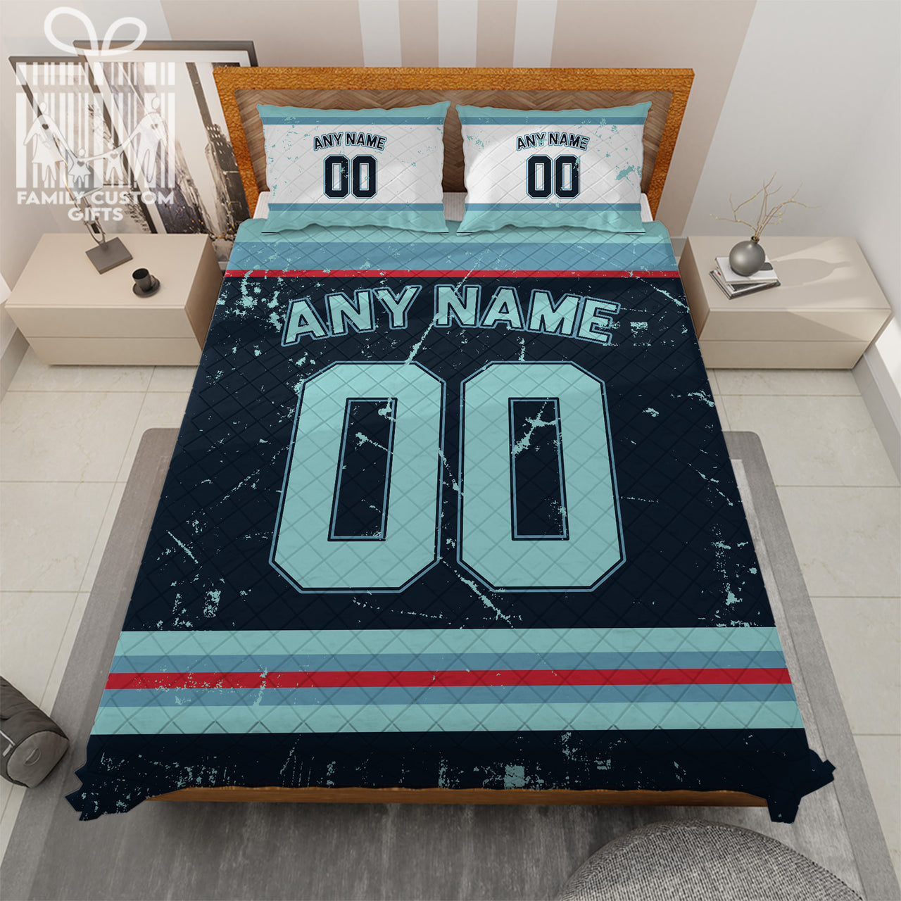 Custom Quilt Sets Seattle Jersey Personalized Ice hockey Premium Quilt Bedding for Men Women