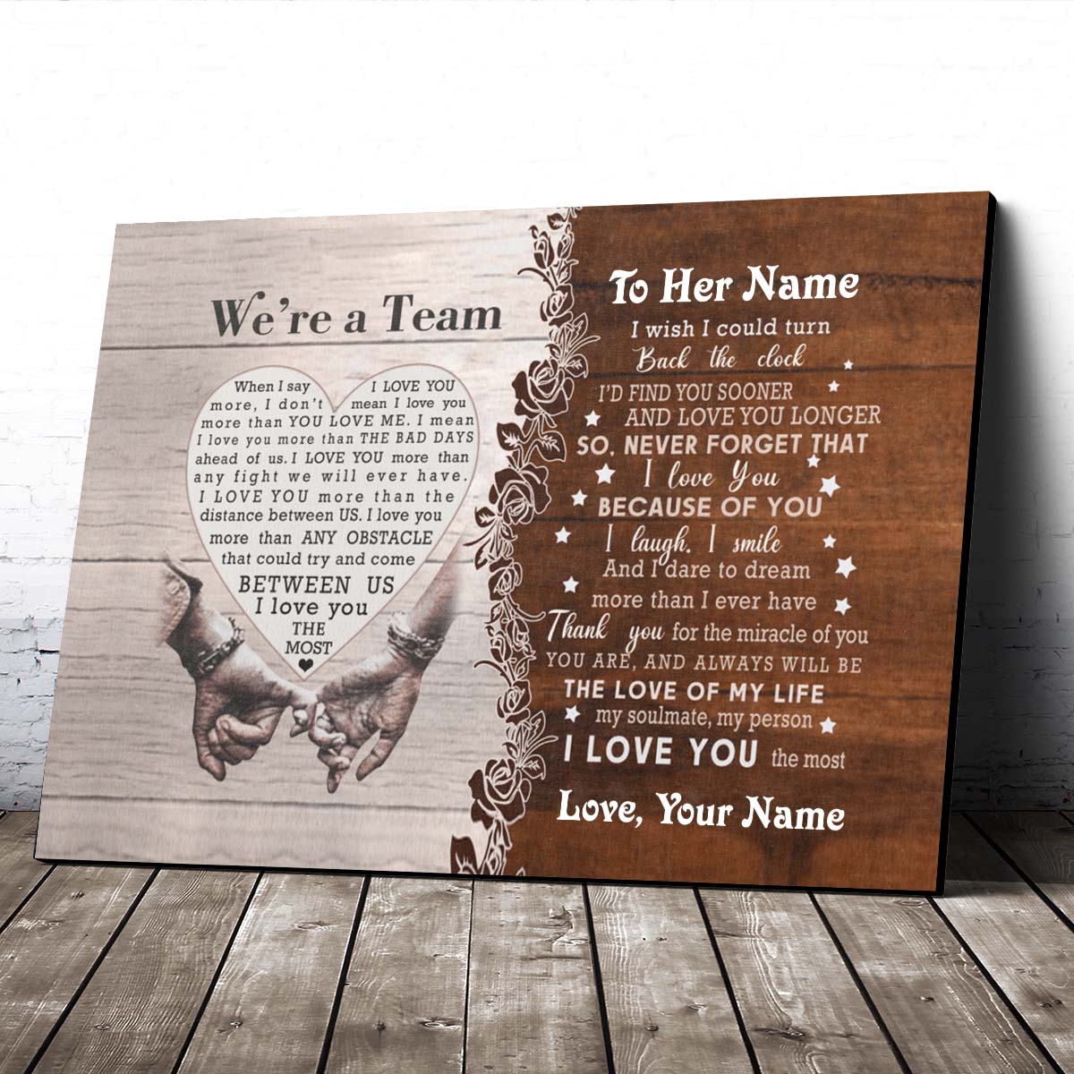 Couple Custom Canvas Art We're A Team When I Say I Love You More Personalized Wall Art for Couple