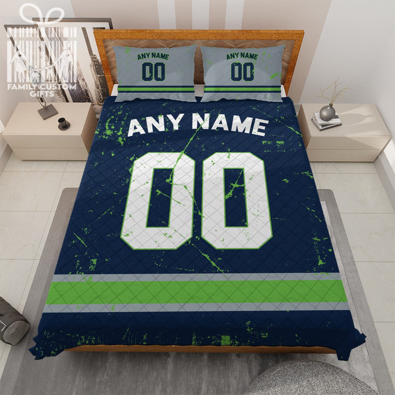 Custom Quilt Sets Seattle Jersey Personalized Football Premium Quilt Bedding for Men Women