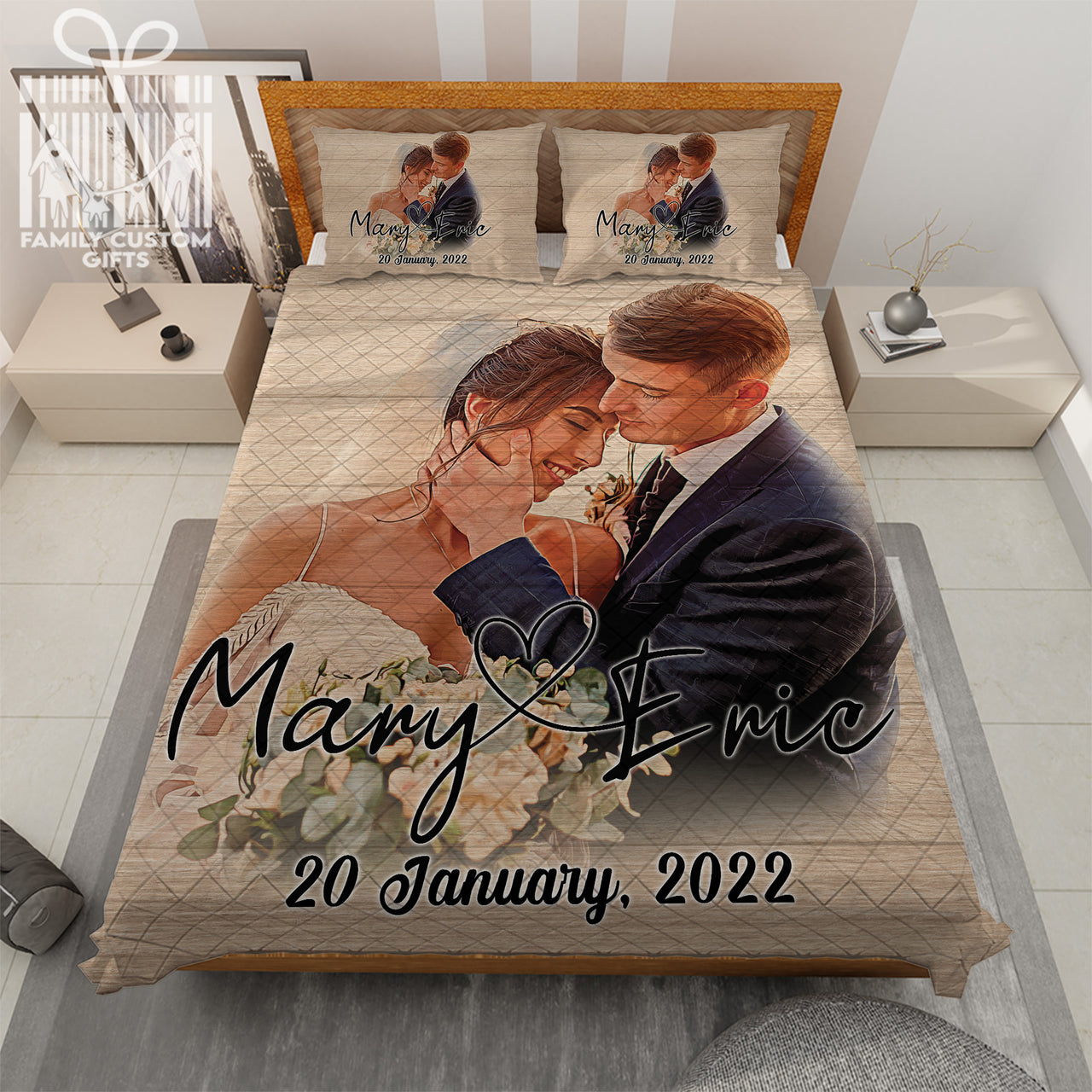 Custom Quilt Sets Wedding Anniversary Gift Gifts for Couple Personalized Quilt Bedding Men Women