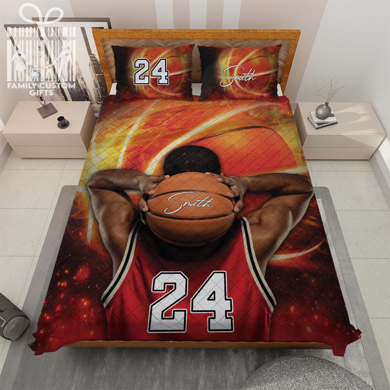 Custom Quilt Sets for Kids Teens Adult Basketball Player Personalized Quilt Bedding for Boy Men