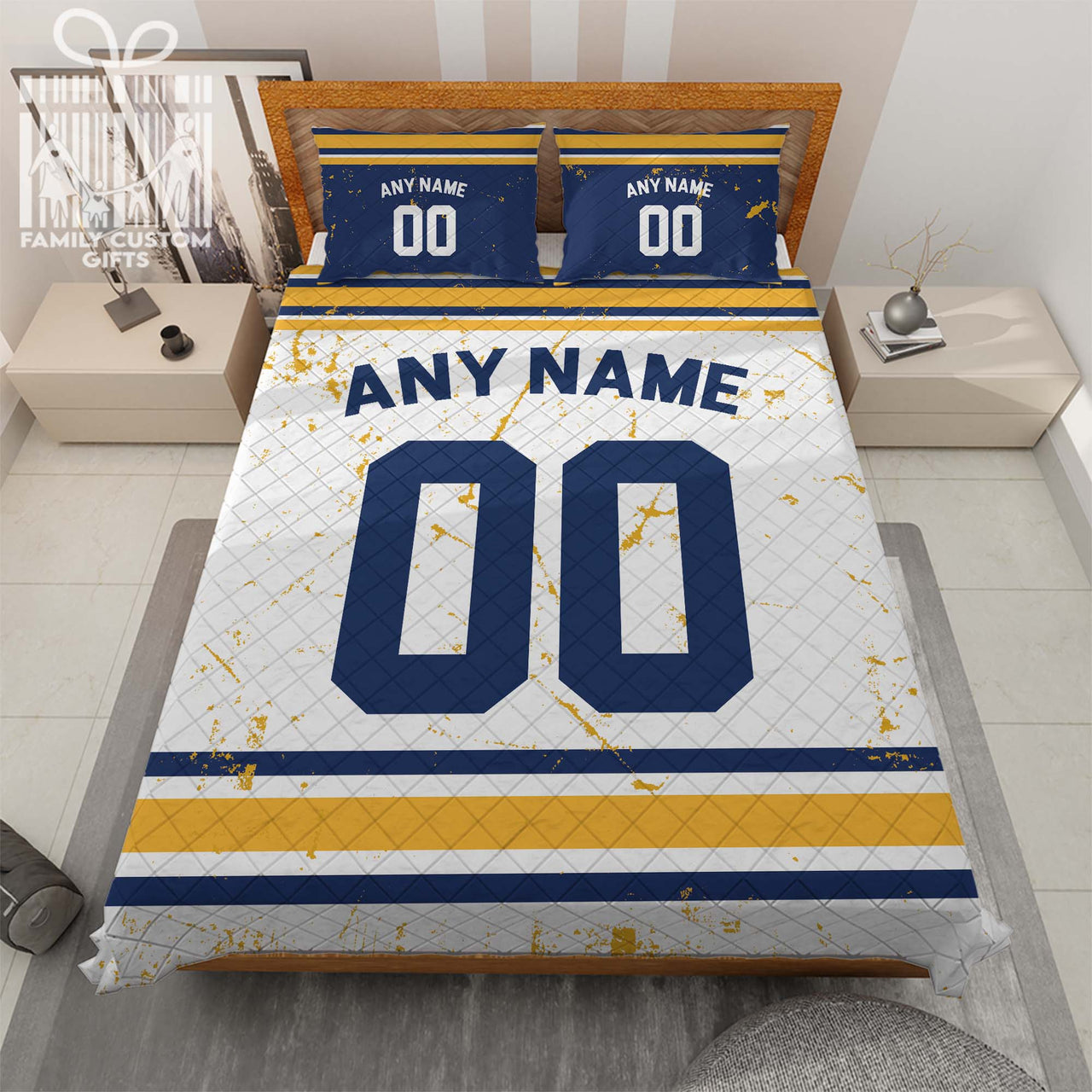 Custom Quilt Sets Buffalo Jersey Personalized Ice hockey Premium Quilt Bedding for Men Women