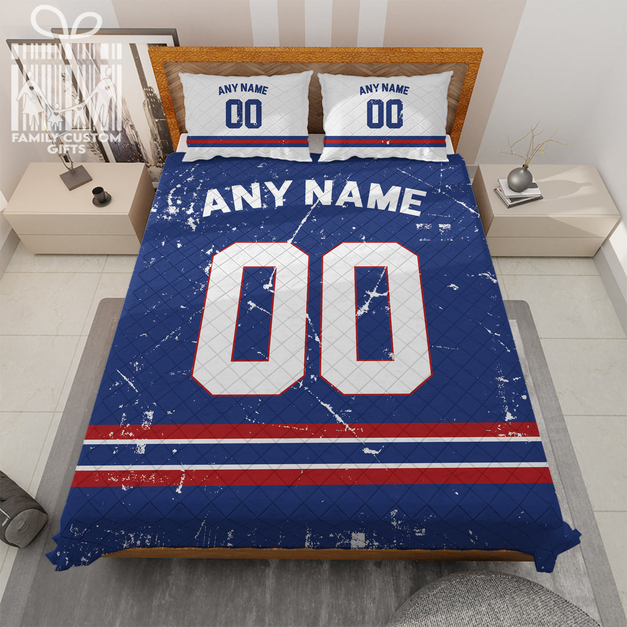 Custom Quilt Sets New York Jersey Personalized Football Premium Quilt Bedding for Men Women