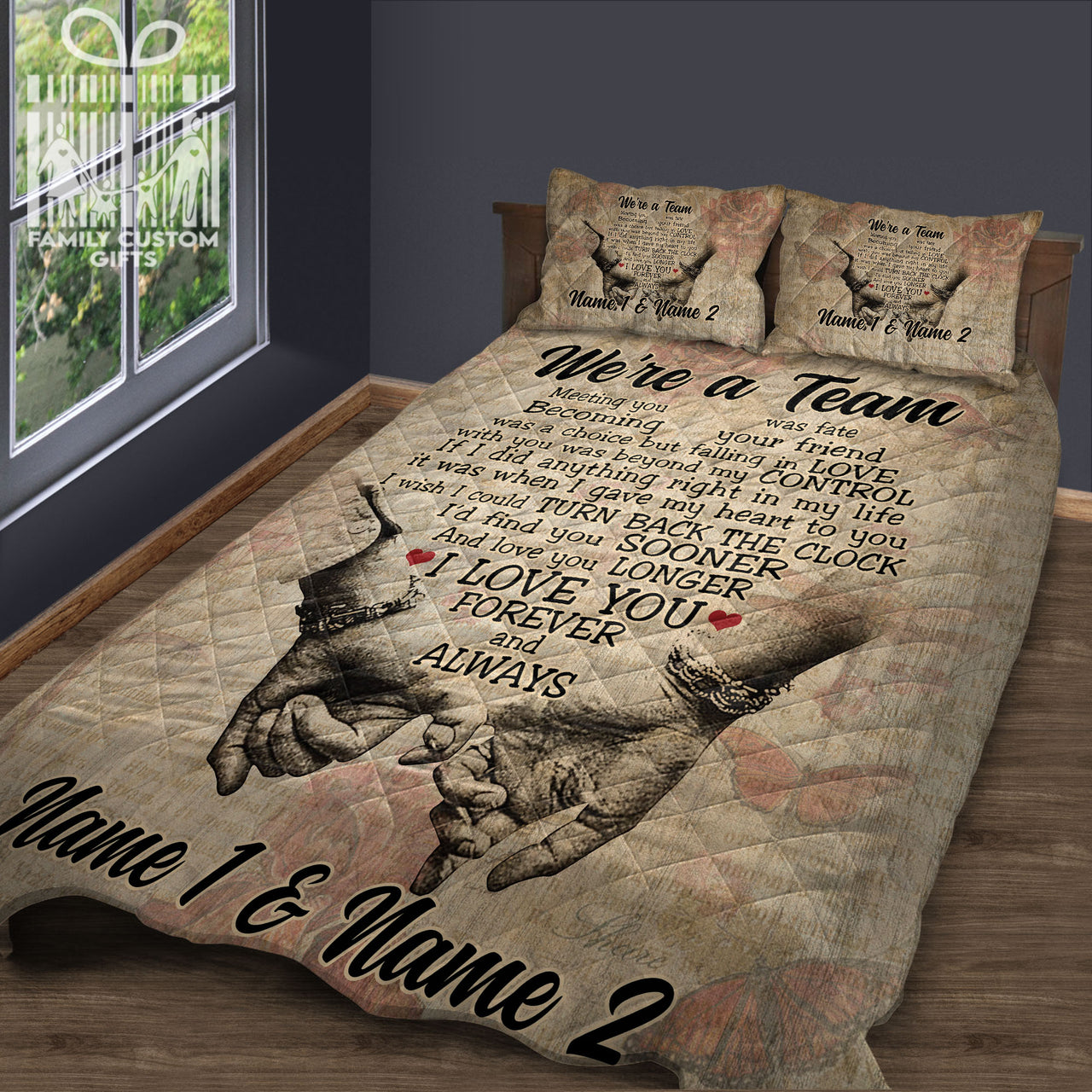 Custom Quilt Sets for Couple We're A Team Personalized Quilt Bedding - Couples Gift, Anniversary Gift