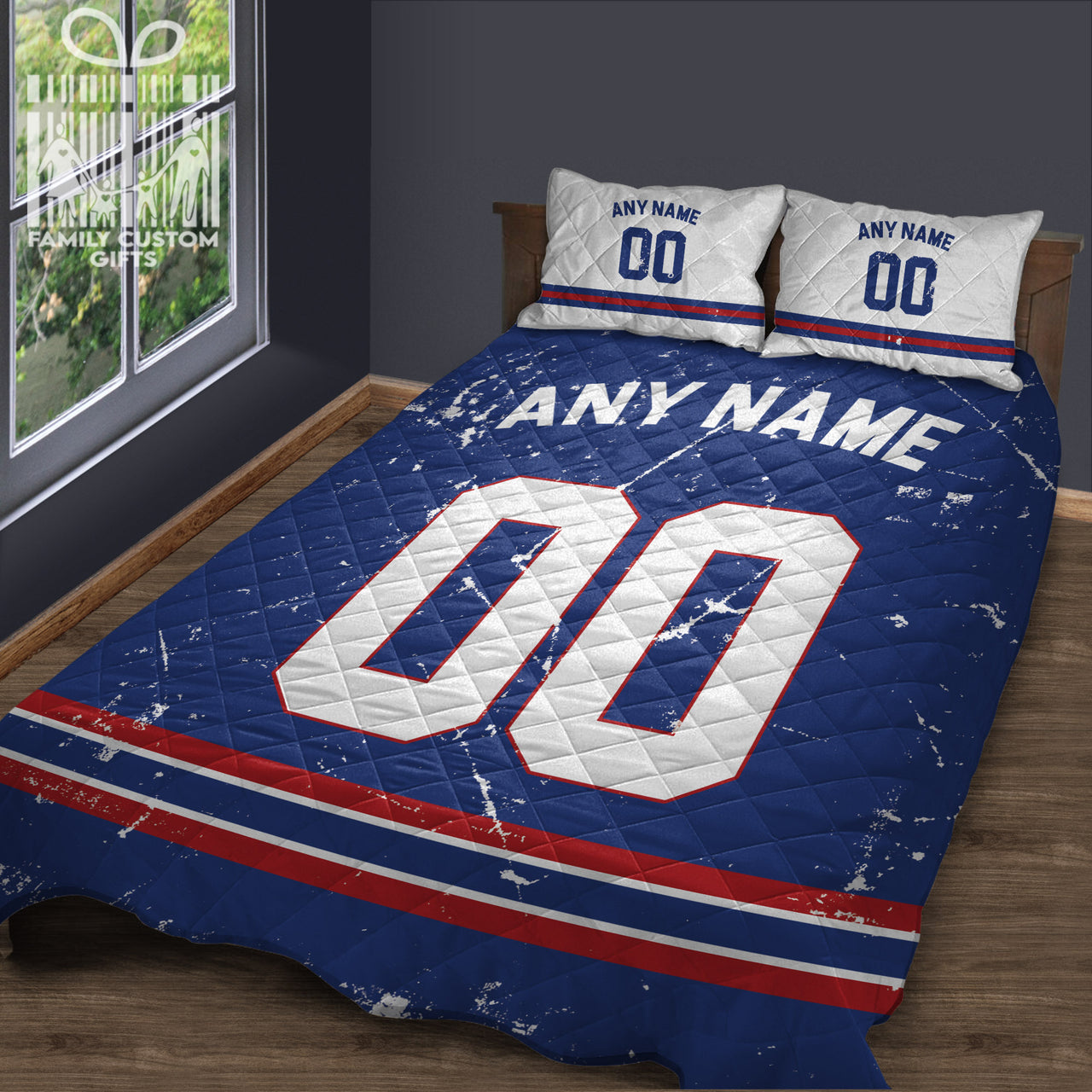 Custom Quilt Sets New York Jersey Personalized Football Premium Quilt Bedding for Men Women