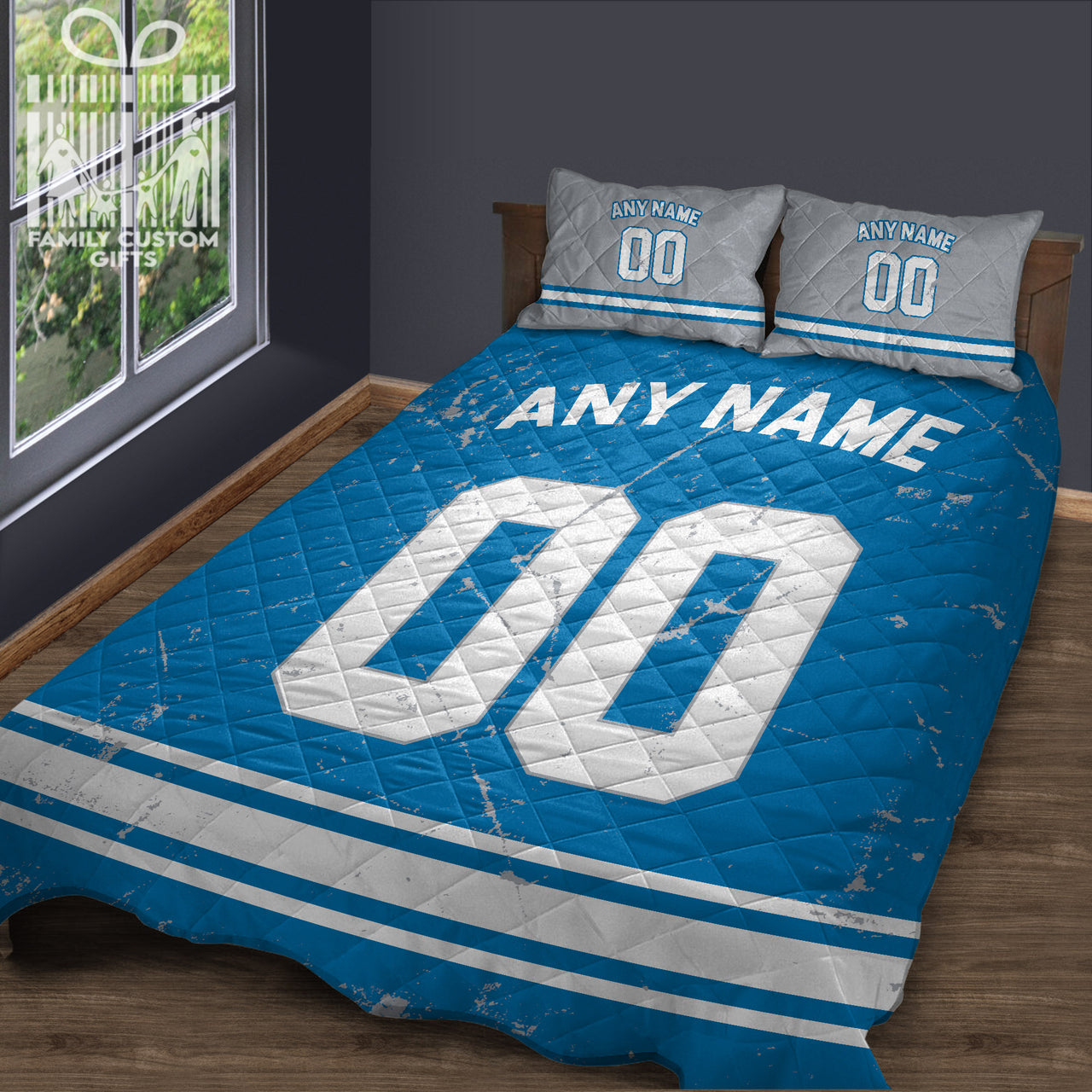 Custom Quilt Sets Detroit Jersey Personalized Football Premium Quilt Bedding for Men Women