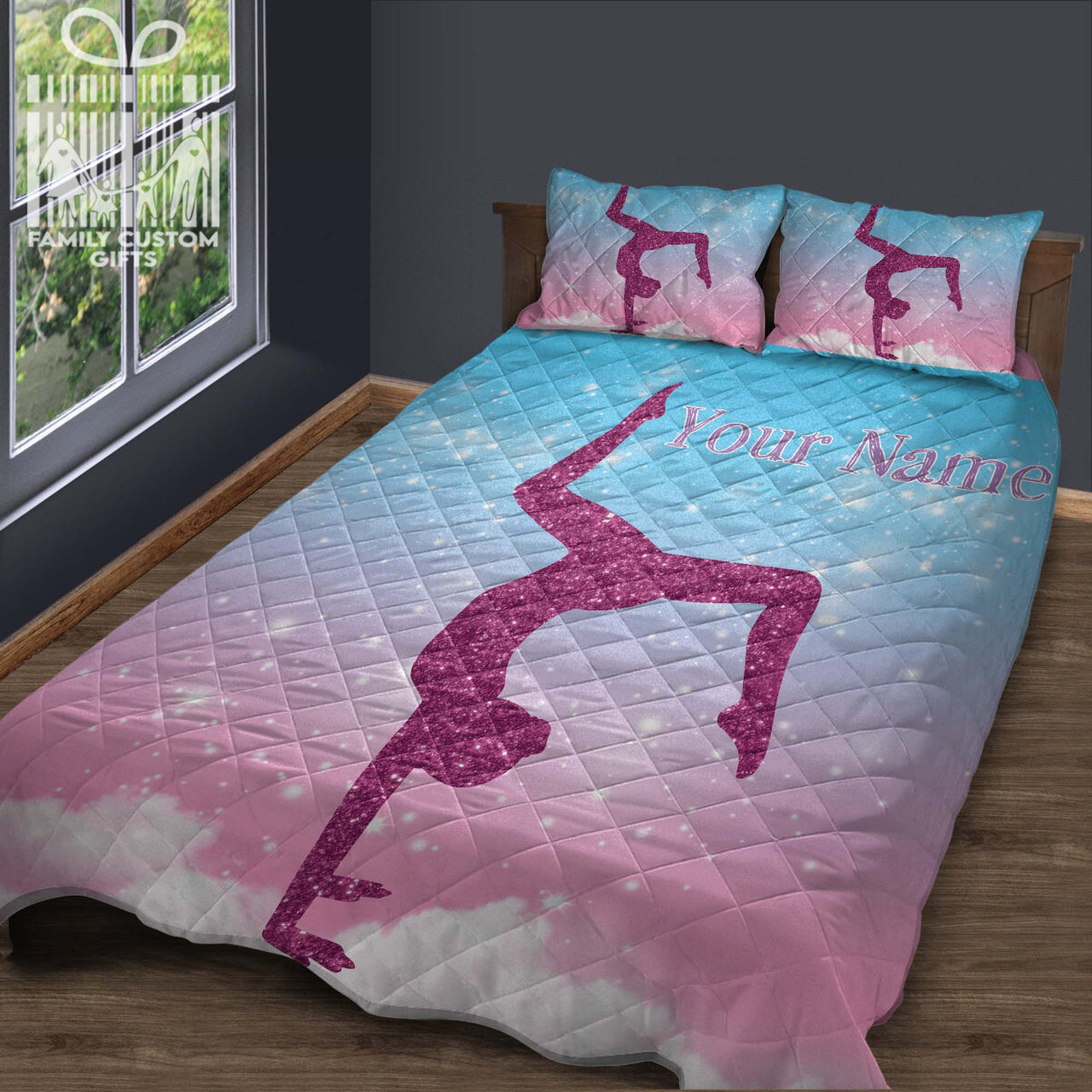 Custom Quilt Sets Gymnastics Leap Pastel Premium Quilt Bedding for Boys Girls Men Women