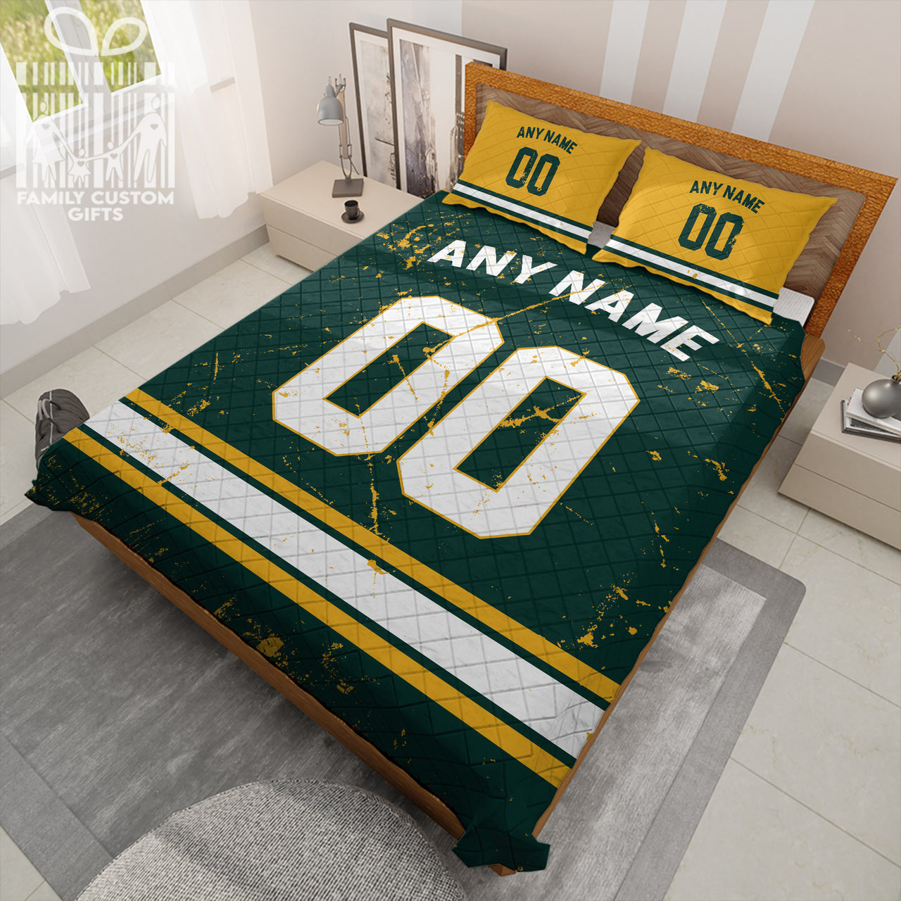 Custom Quilt Sets Green Bay Jersey Personalized Football Premium Quilt Bedding for Men Women