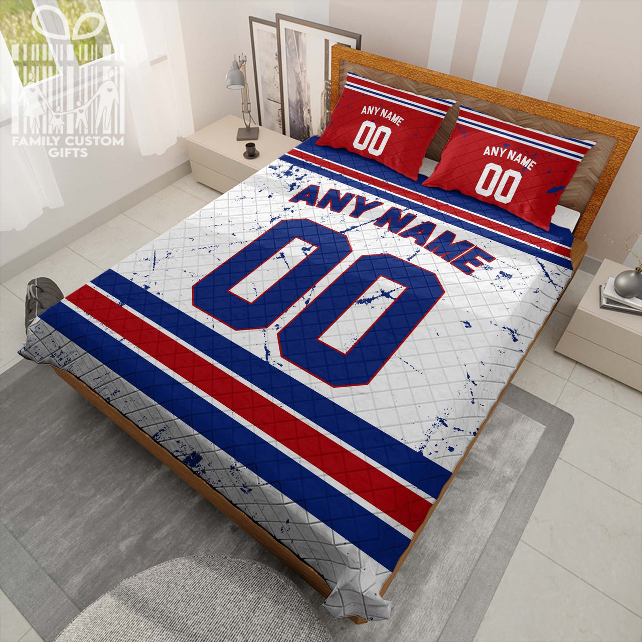 Custom Quilt Sets New York Jersey Personalized Ice hockey Premium Quilt Bedding for Men Women