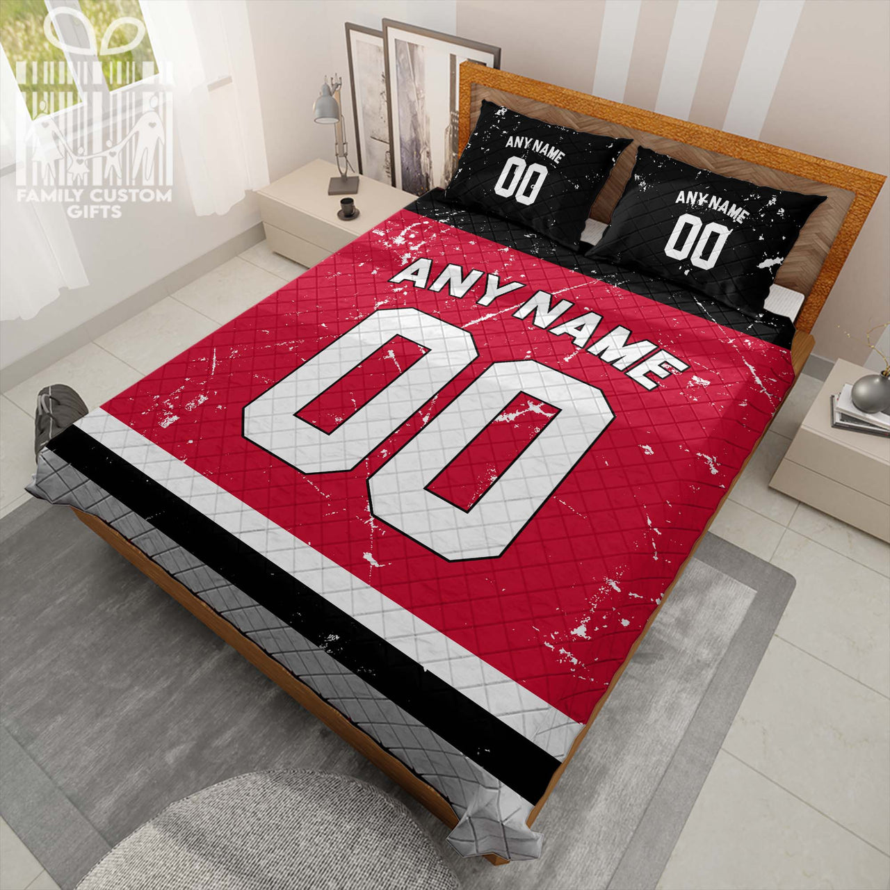 Custom Quilt Sets New Jersey Personalized Ice hockey Premium Quilt Bedding for Men Women