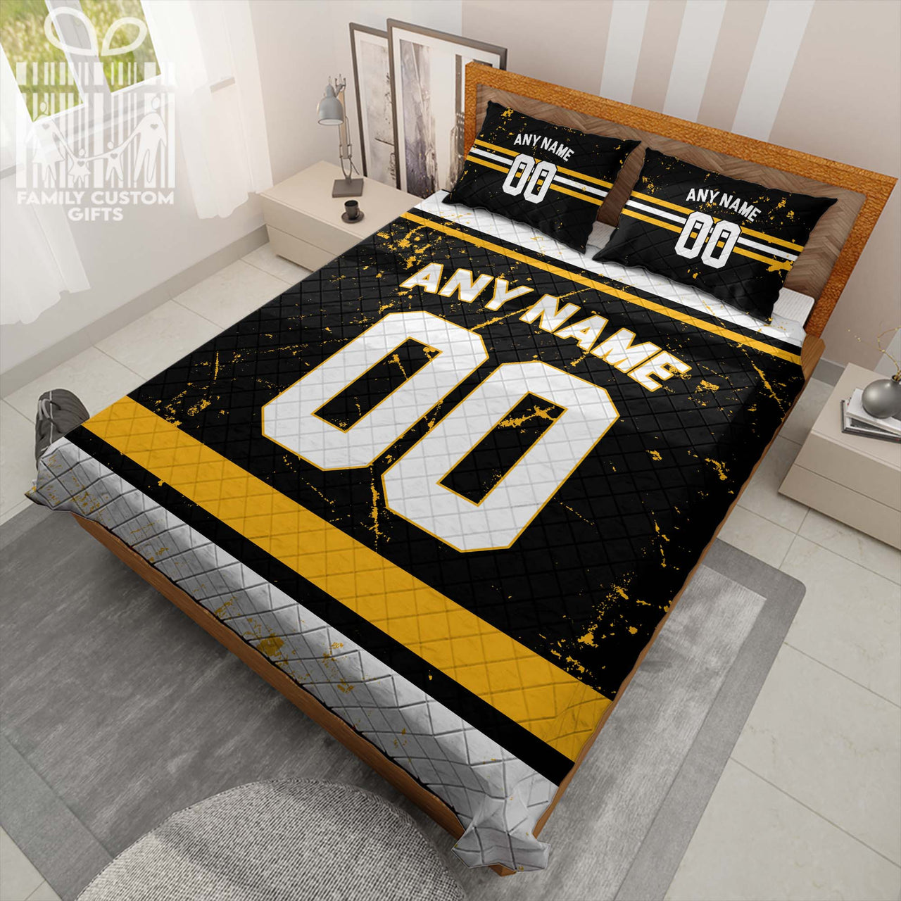 Custom Quilt Sets Pittsburgh Jersey Personalized Ice hockey Premium Quilt Bedding for Men Women