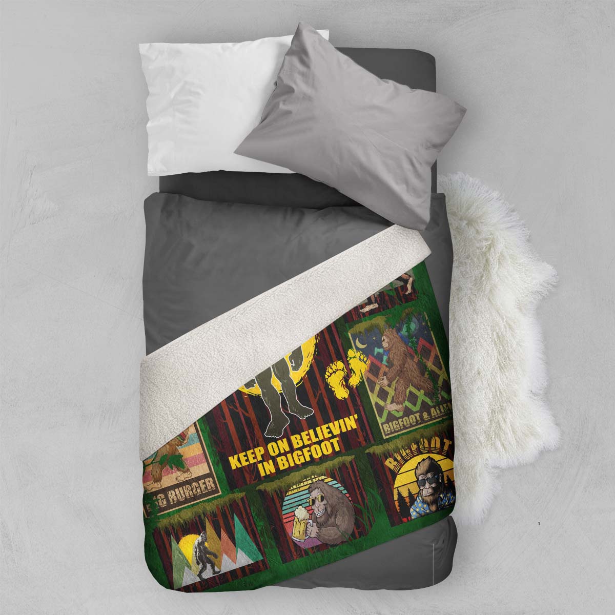 Personalized Custom Name Bigfoot Sasquatch Believe Hide and Seek World Champion Sherpa Fleece Throw Blanket Birthday Big Foot Camping Presents for Mom Dad Wife Husband Kids Son Daughter Campers