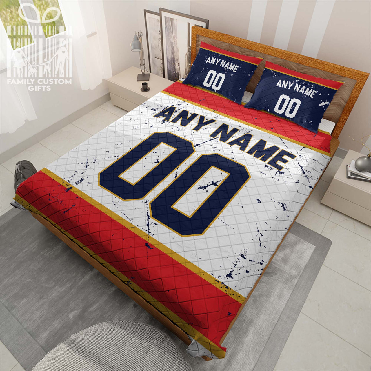 Custom Quilt Sets Florida Jersey Personalized Ice hockey Premium Quilt Bedding for Men Women