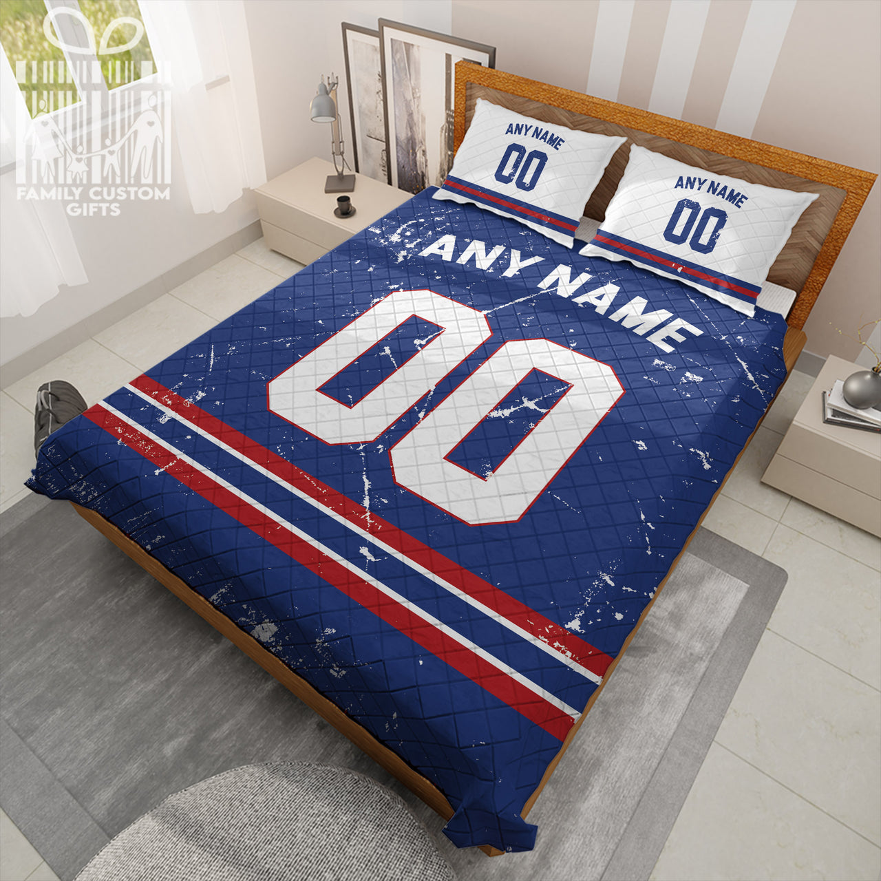 Custom Quilt Sets New York Jersey Personalized Football Premium Quilt Bedding for Men Women