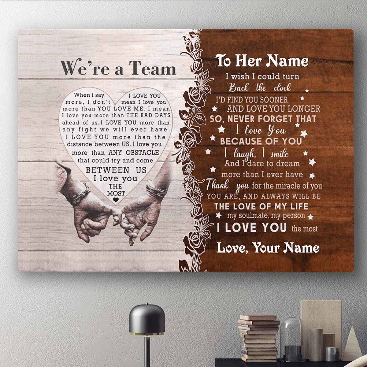 Couple Custom Canvas Art We're A Team When I Say I Love You More Personalized Wall Art for Couple