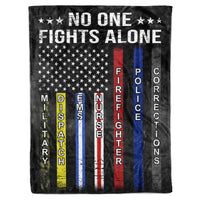 Thumbnail for No One Fights Alone First Responders Thin Line American Flag Birthday Christmas Fleece Sherpa Blanket