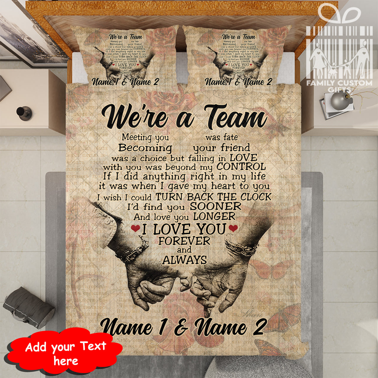 Custom Quilt Sets for Couple We're A Team Personalized Quilt Bedding - Couples Gift, Anniversary Gift