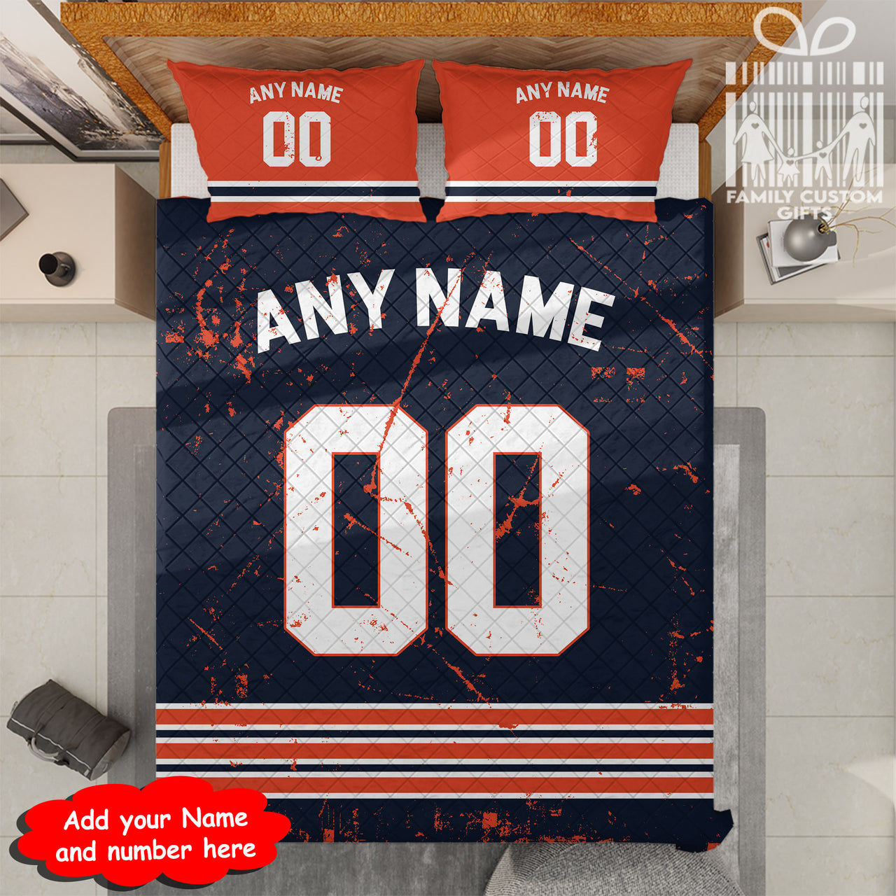 Custom Quilt Sets Chicago Jersey Personalized Football Premium Quilt Bedding for Men Women