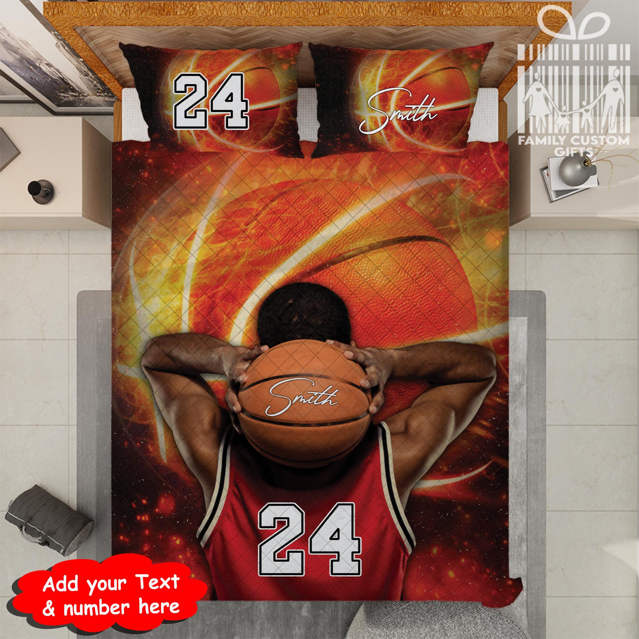 Custom Quilt Sets for Kids Teens Adult Basketball Player Personalized Quilt Bedding for Boy Men