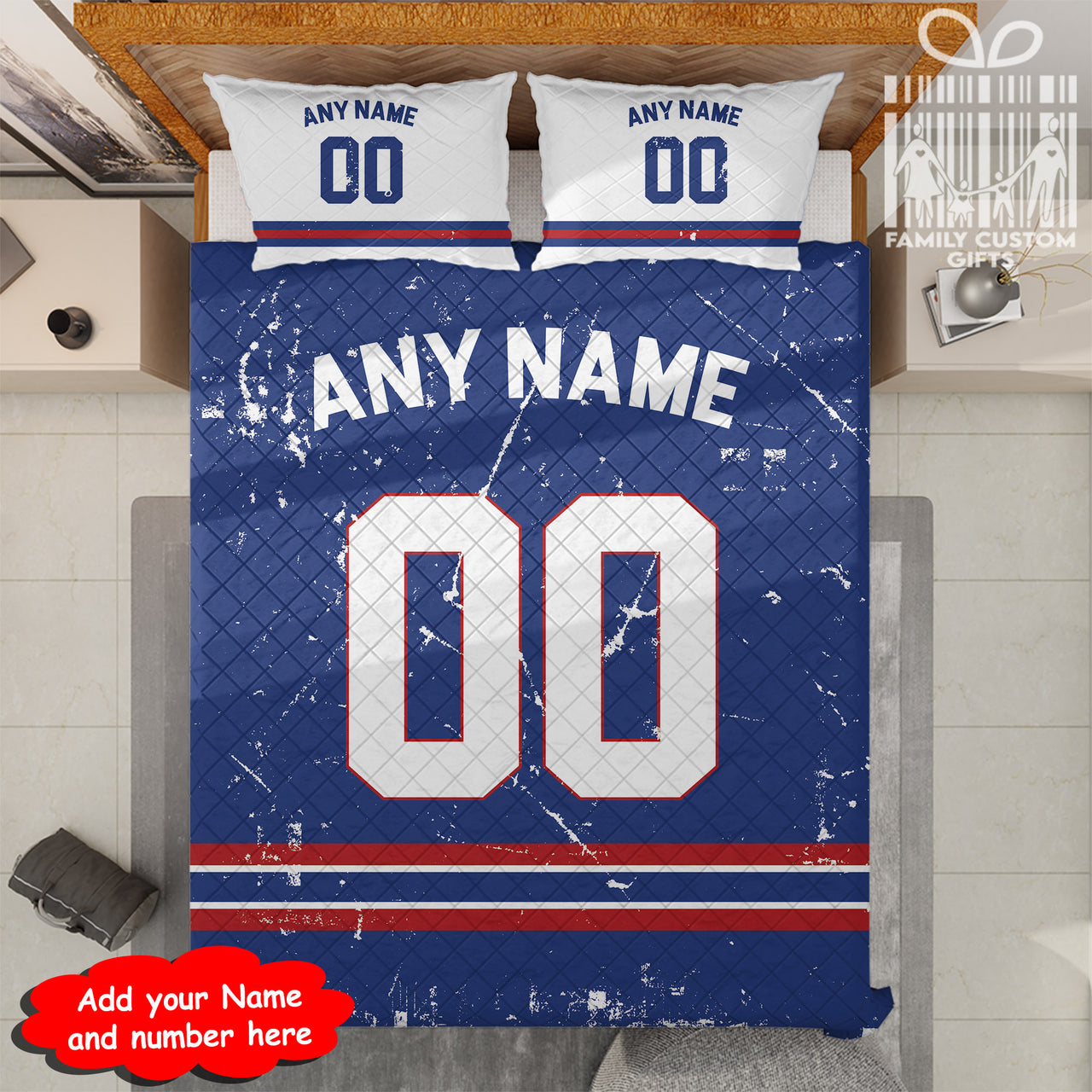 Custom Quilt Sets New York Jersey Personalized Football Premium Quilt Bedding for Men Women