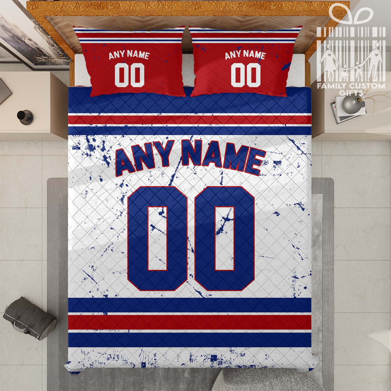 Custom Quilt Sets New York Jersey Personalized Ice hockey Premium Quilt Bedding for Men Women