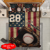 Thumbnail for Custom Quilt Sets for Kids Teens Adult Vintage Sports Baseball US Flag Personalized Quilt Bedding