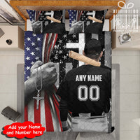 Thumbnail for Custom Quilt Sets Baseball Player Christian American Flag Cross Premium Quilt Bedding for Men Women