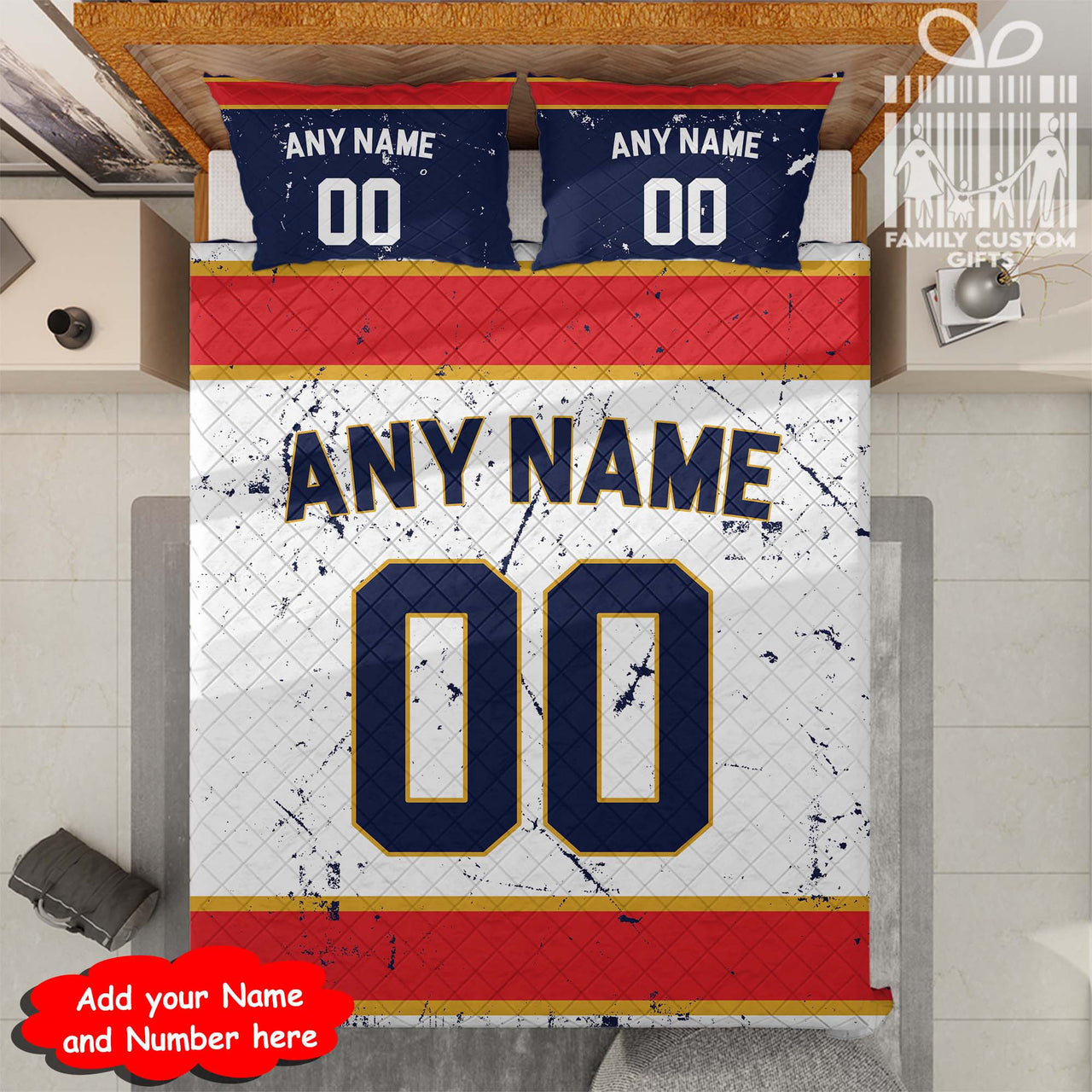 Custom Quilt Sets Florida Jersey Personalized Ice hockey Premium Quilt Bedding for Men Women