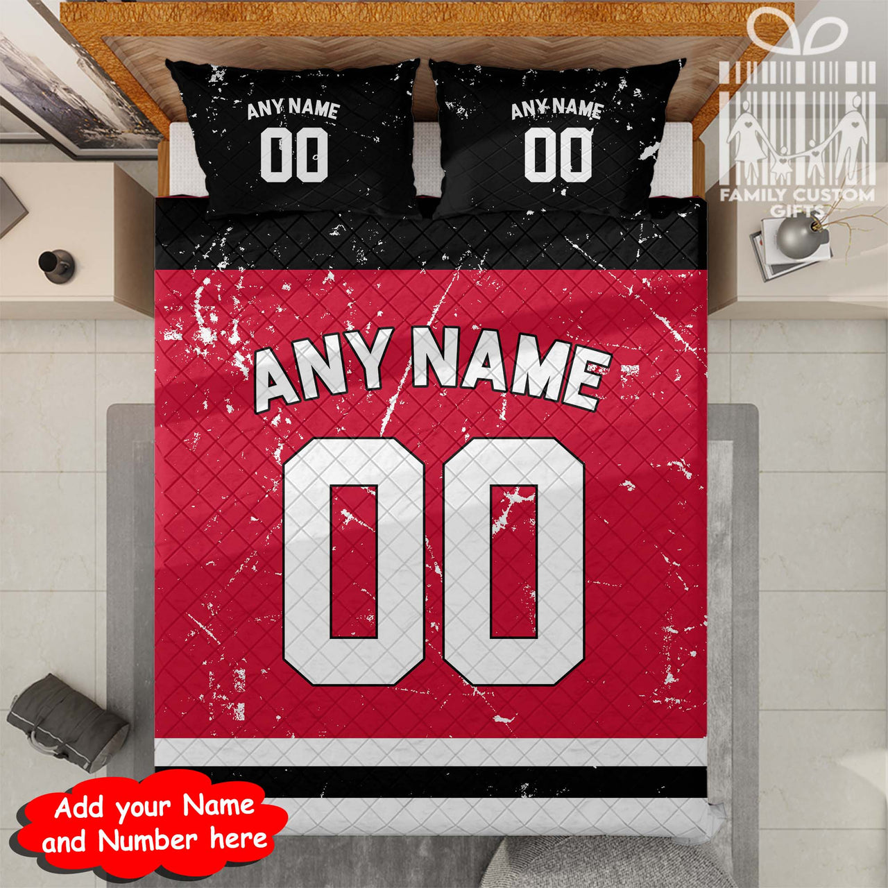 Custom Quilt Sets New Jersey Personalized Ice hockey Premium Quilt Bedding for Men Women