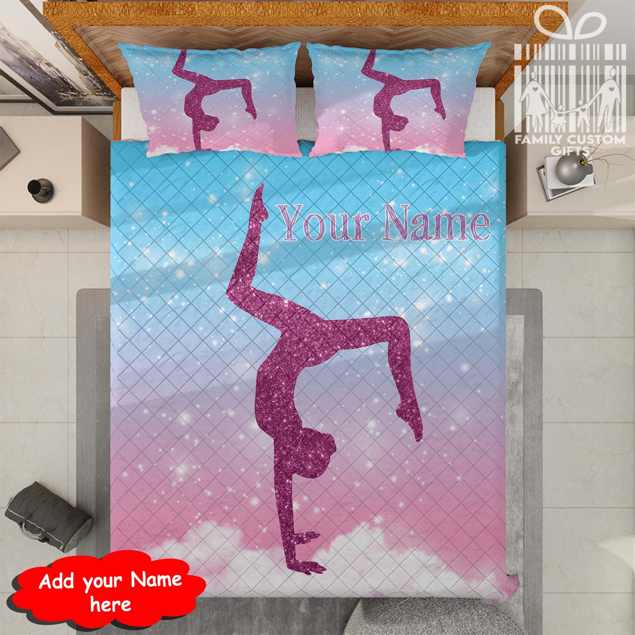 Custom Quilt Sets Gymnastics Leap Pastel Premium Quilt Bedding for Boys Girls Men Women