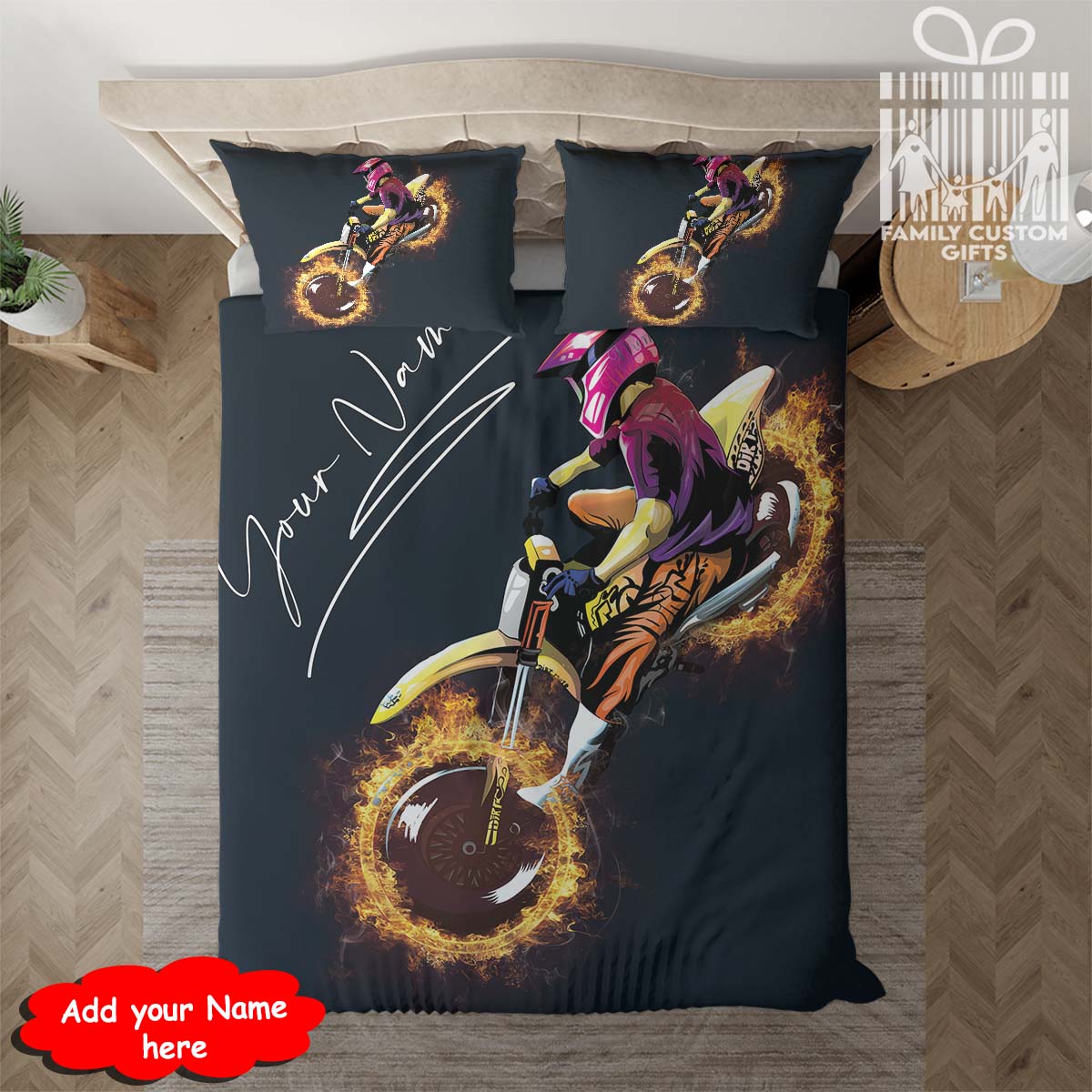 Comforter Motocross Rider Dirt Bike Custom Bedding Set for Kids Teens Adult Personalized Premium Bed Set