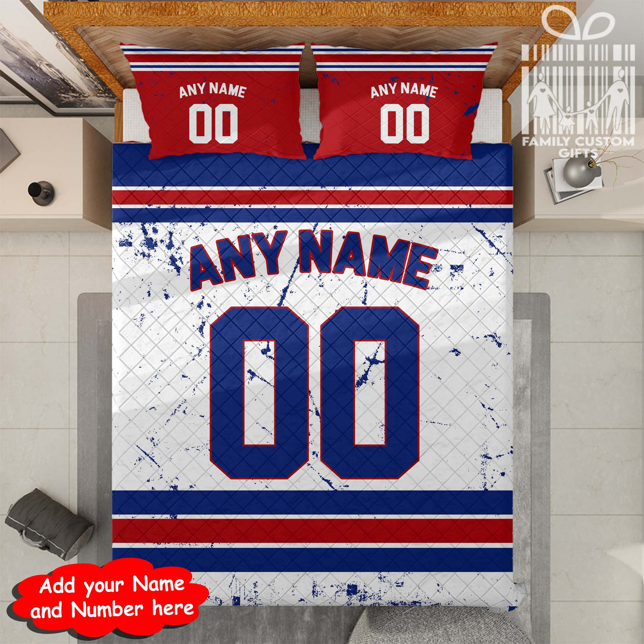 Custom Quilt Sets New York Jersey Personalized Ice hockey Premium Quilt Bedding for Men Women