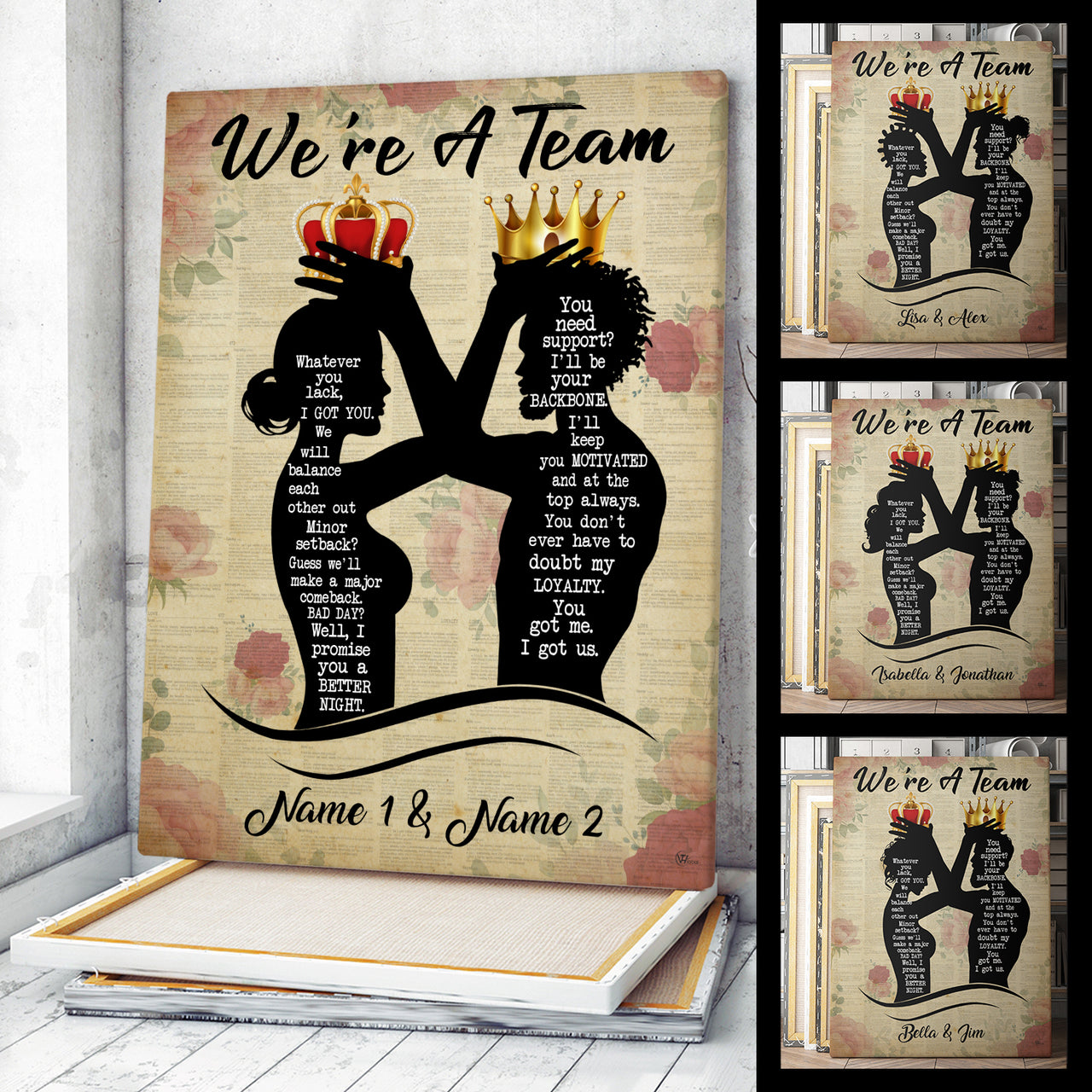 Personalized Custom Name We're A Team Canvas Print Wall
