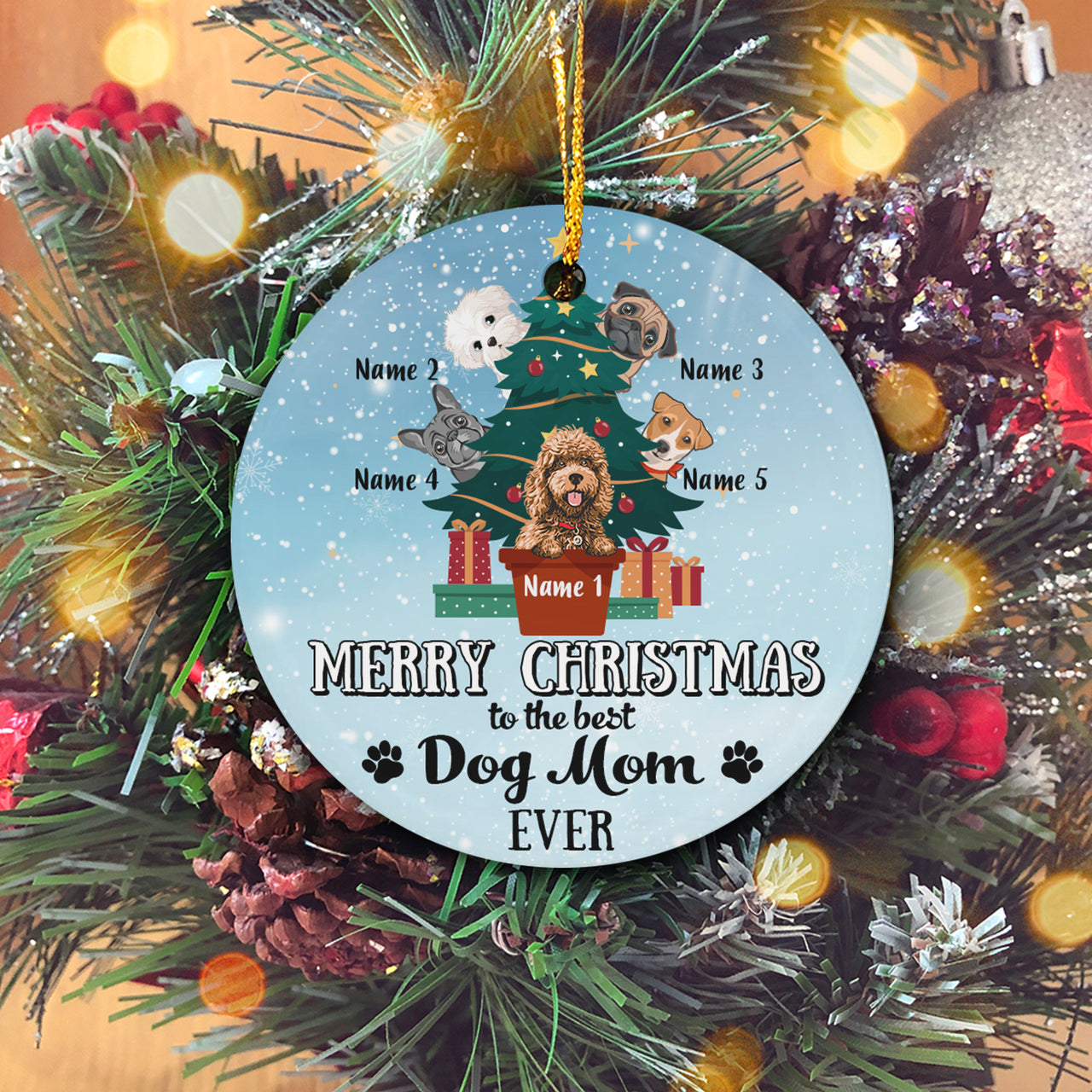 Merry Christmas To The Best Dog Mom Ever Personalized Christmas Premium Ceramic Ornaments Sets