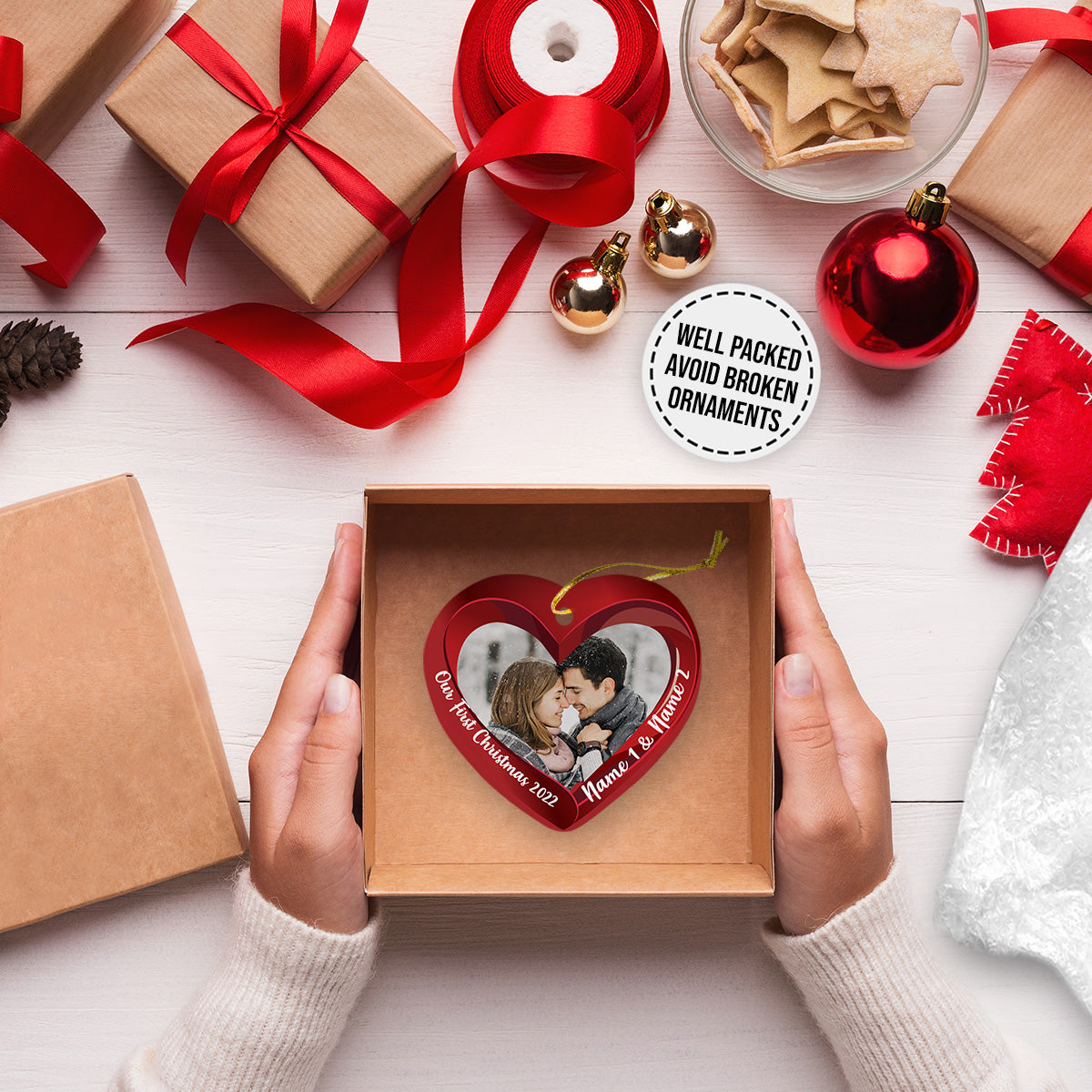 Our First Christmas Married as Mr and Mrs Personalized Christmas Premium Ceramic Ornaments Sets