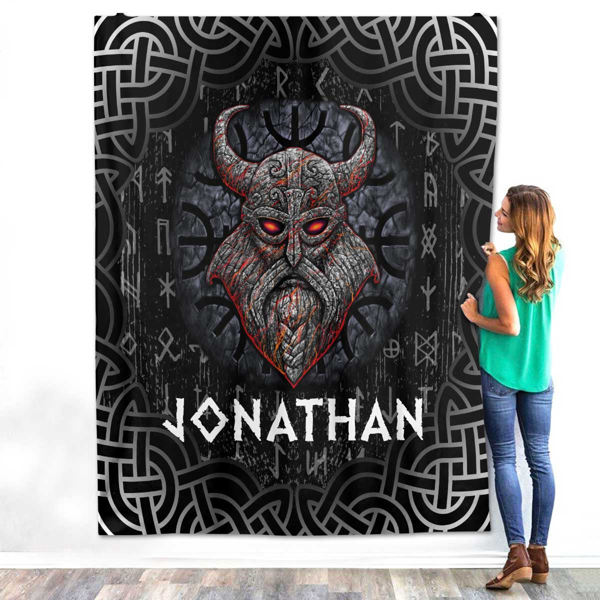 Personalized Custom Name Viking The Northern God Norse Mythology Fleece Sherpa Blanket Bed Throw Size Tapestry Wall Hanging
