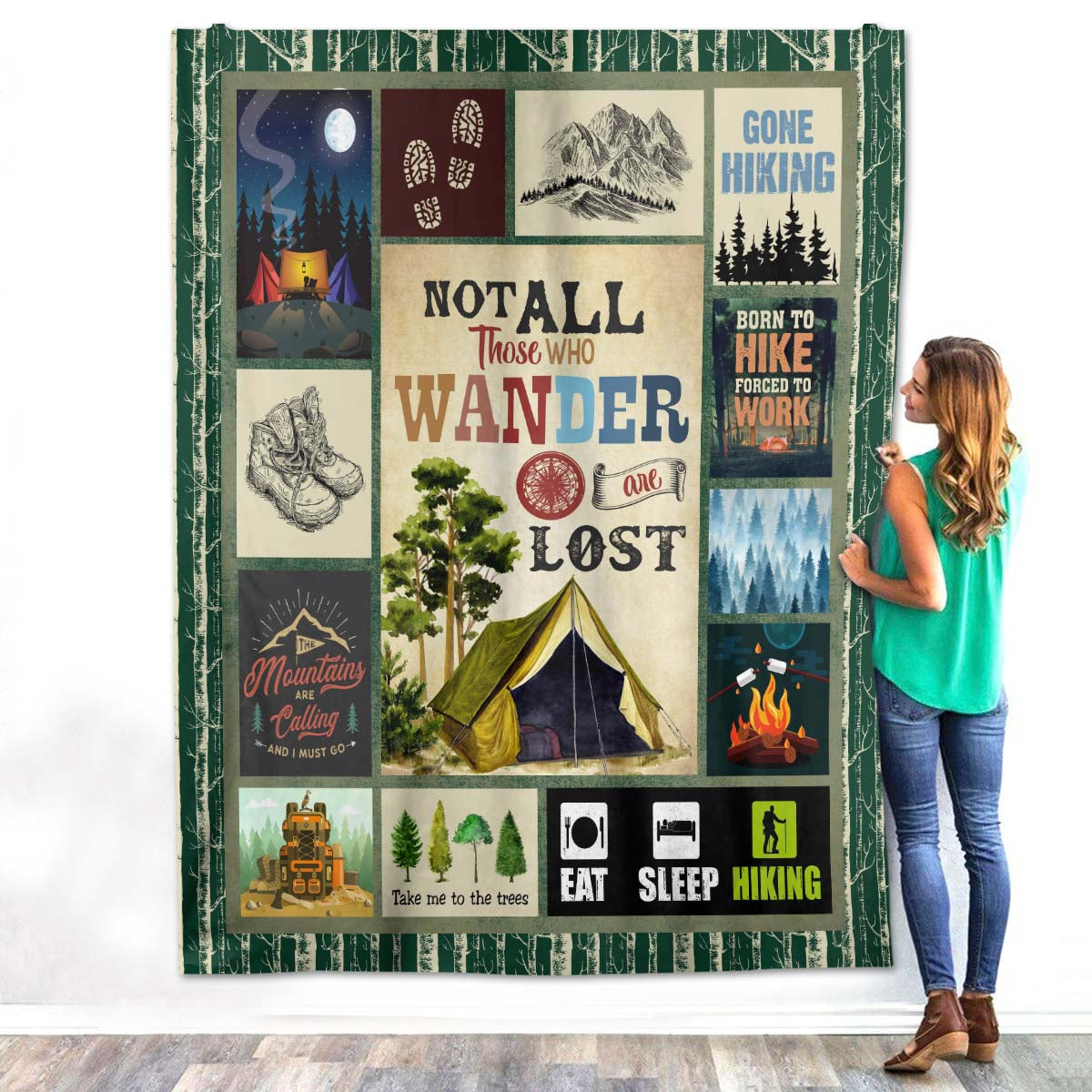Hiking Camping Sign Not All Those Who Wander are Lost Fleece Sherpa Blanket