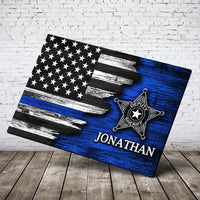 Thumbnail for Personalized Custom Name Number Badge Deputy Sheriff Thin Blue Line Lives Matter American Flag Canvas