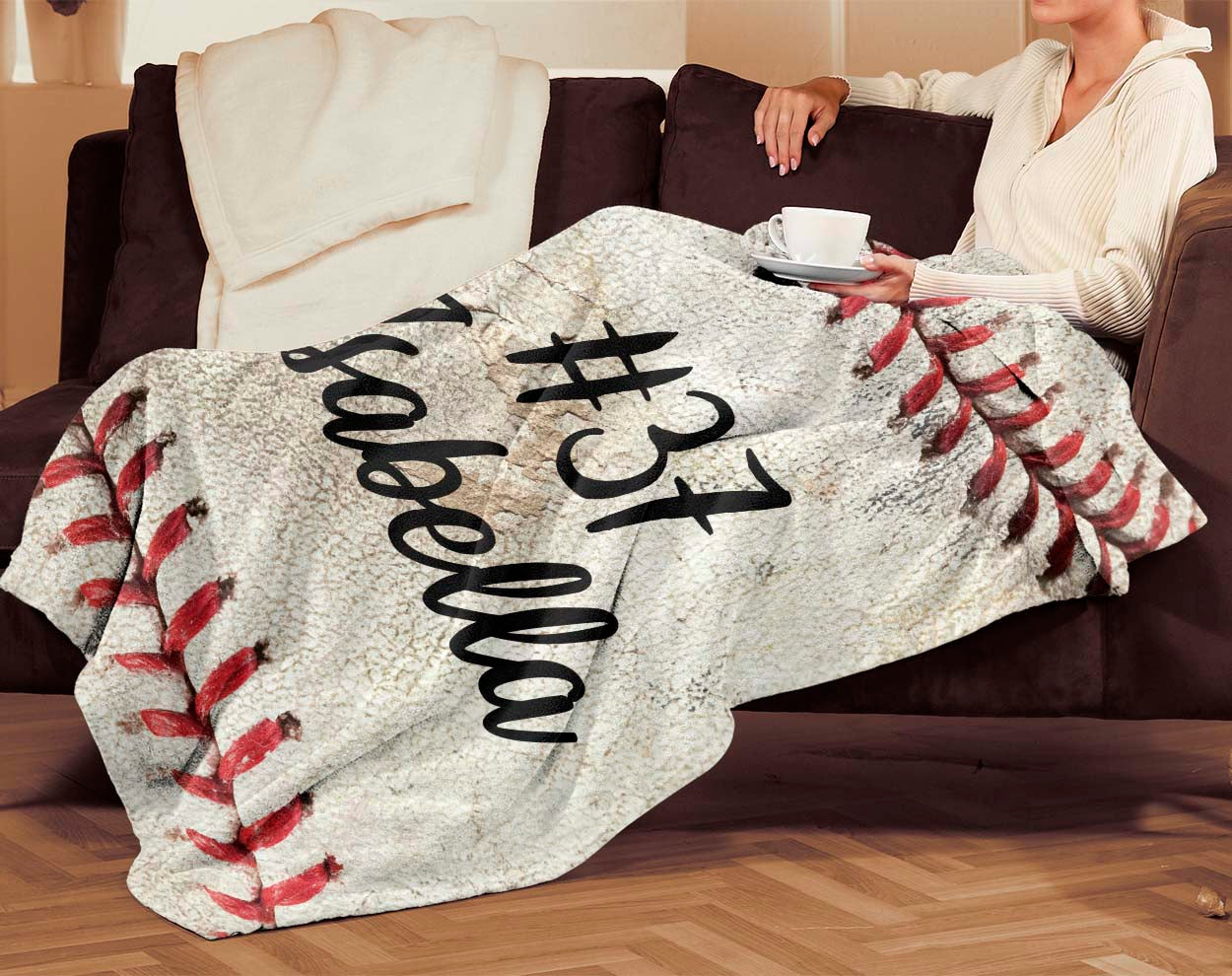 Personalized Custom Name Number 3D Baseball Fleece Sherpa Blanket