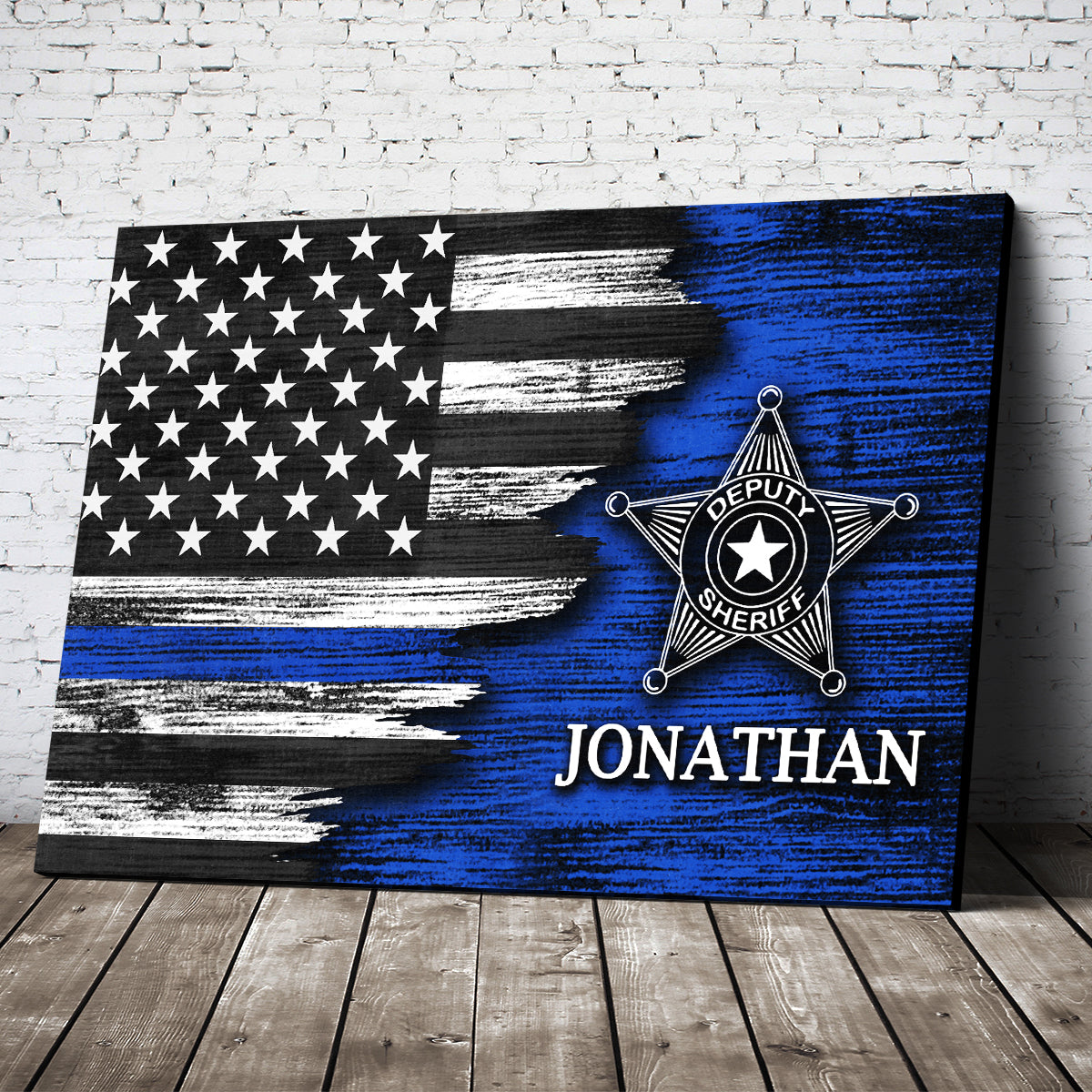 Personalized Custom Name Number Badge Deputy Sheriff Thin Blue Line Lives Matter American Flag Canvas