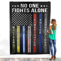 Thumbnail for No One Fights Alone First Responders Thin Line American Flag Birthday Christmas Fleece Sherpa Blanket
