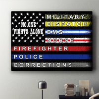 Thumbnail for No One Fights Alone First Responder American Flag Canvas Print Wall Art for Men Women Personalized Canvas Art