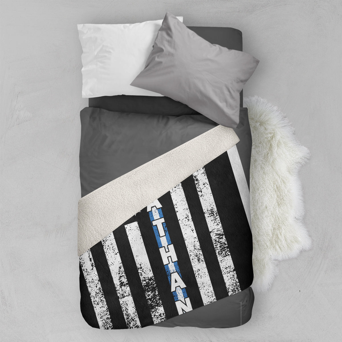 Personalized Custom Name EMS EMT Paramedic Thin White Line Star of Life American Flag Birthday Christmas Fleece Sherpa Blanket