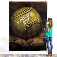 Thumbnail for Personalized Custom Name Number 3D Softball Fastpitch Fleece Sherpa Blanket