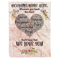 Thumbnail for Personalized Custom Kids Grandkids Names for Dad Mom Grandma Nana Grandpa Nana Birthday Fleece Sherpa Blanket Gift For Mom Grandma Dad Grandpa Mother Day ( Pink - Touch Heart )