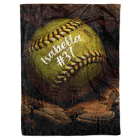 Thumbnail for Personalized Custom Name Number 3D Softball Fastpitch Fleece Sherpa Blanket