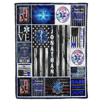 Thumbnail for Personalized Custom Name EMS EMT Paramedic Star of Life Thin White Line American Flag Appreciation Birthday Christmas Fleece Sherpa Blanket